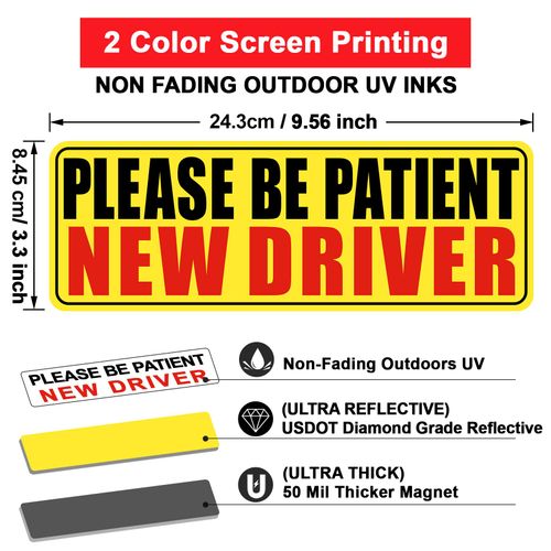 PSLER 3 Pcs New Driver Magnet for Car - Student Driver Car Magnet Funny Safety Warning Magnetic Reflective Reusable Signs for Teenage Driving Gifts