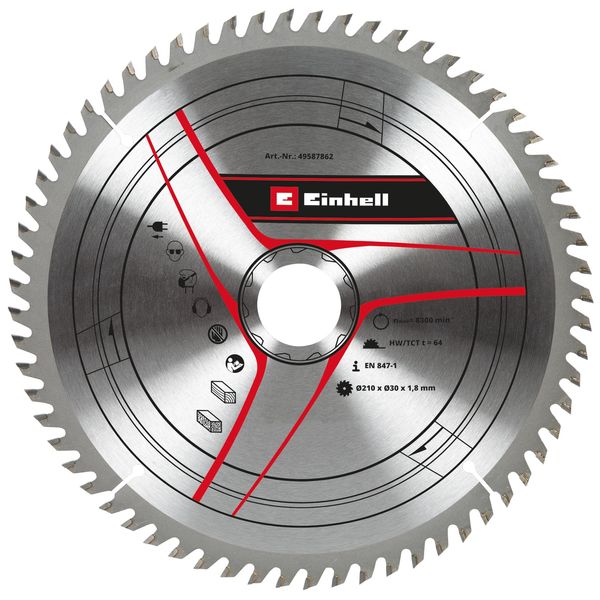 kwb by Einhell HM Saw Blade (Diameter 210 x 30 mm, 64 Teeth, Suitable for Various Einhell Table saws, Pull Cap mitre saws and mitre saws).