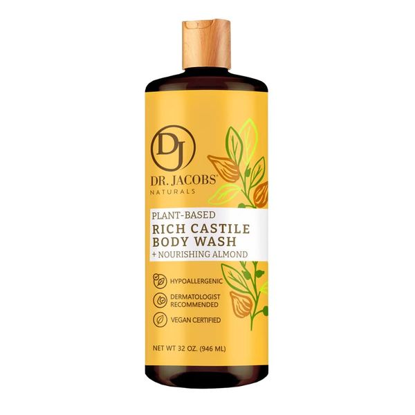 DR.JACOBS NATURALS All-Natural Castile Almond Body Wash with Plant-Based Ingredients - Gentle and Effective - Sulfate-Free, Paraben-Free, and Cruelty-Free Formula for Nourished Skin (32 oz, 1 Pack)