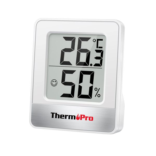 ThermoPro TP49 digitales Mini Thermo-Hygrometer Thermometer Hygrometer innen Temperatur und Luftfeuchtigkeitmessgerät mit Smiley-Indikator für Gewächshaus, Wohnzimmer, weiß