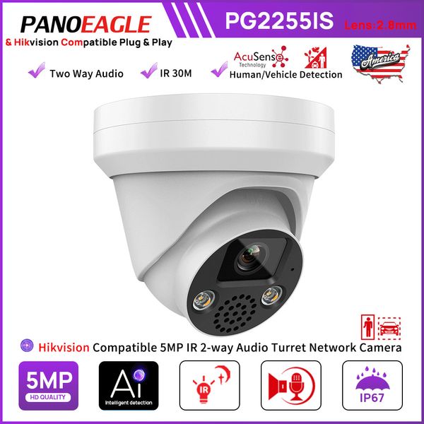 Hikvision Compatible 5MP IR 2-way Audio POE Turret Human & Vehicle IP Camera USA