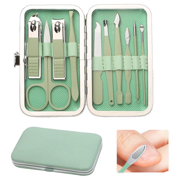 Nail Clipper Manicure Set, 10 In 1 Manicure Pedicure Kit Stainless Steel Nail Clipper Nail Scissors Professional Nail Clipper Kit Grooming Kit with Portable Travel Case for Travel & Home Use (Green)