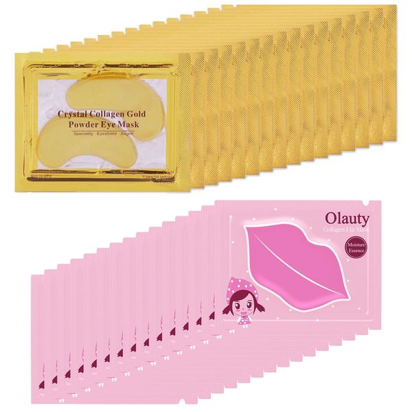 30 Pairs Lip Masks & 24K Gold Eye Masks, Crystal Collagen Eye Patches for Puffy Eyes, Gold Under Eye Mask for Puffy Eyes and Dark Circles, Treatments Under Eye Bags, Reducing Fine Lines and Wrinkles