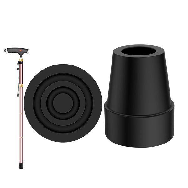 Walking Stick Rubber Ends, 2Pcs Walking Stick Ferrules 19mm Non-Slip and Wear-Resistant Rubber Material Ferrules for Walking Sticks, Black Walking Stick Accessories