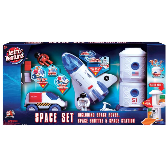 ASTRO VENTURE Space Playset - Toy Space Shuttle, Space Station & Space Rover with Lights and Sound & 2 Astronaut Figurine Toys for Boys and Girls