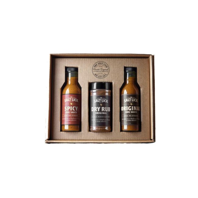 Salt Lick BBQ Sauce and Dry Rub Gift Pack - Driftwood Texas BBQ Sauces and Seasoning Set Original Dry Rub, Original and Spicy BBQ Sauce