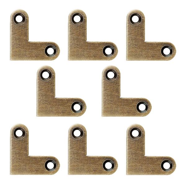 Tiazza 8Pcs Antique L Shape Brass Flat Corner Bracket Joint Flat Corner Brace Plate Support Drawer Fixed Corner Code (Antique Bronze)