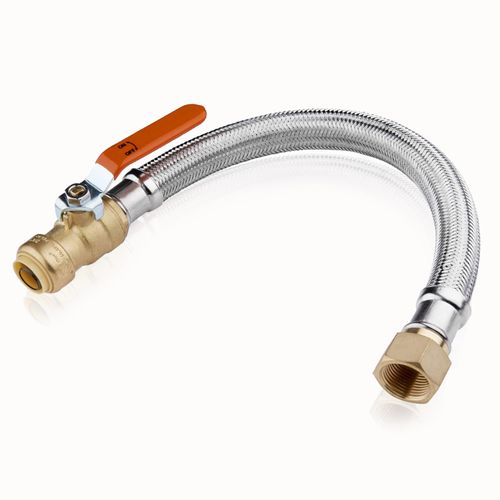 1-Pack GUOFIS Stainless Steel Braided Flexible Water Heater Connector,1/2 Inch Push-fit Ball Valve x 3/4 Inch FIP,18-Inch Length Hose(HOSE017)