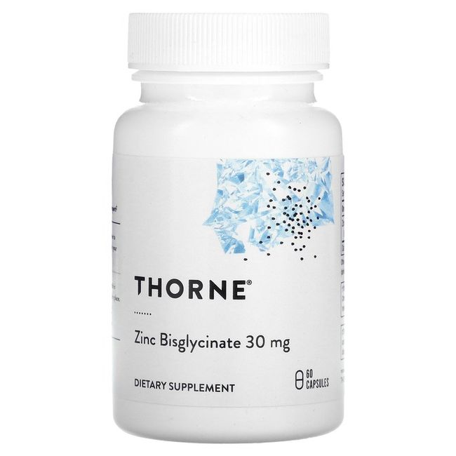 Thorne Zinc Bisglycinate 30mg Capsules 60 Tablets 150859, 15mg -Selected dose takes precedence over photo.