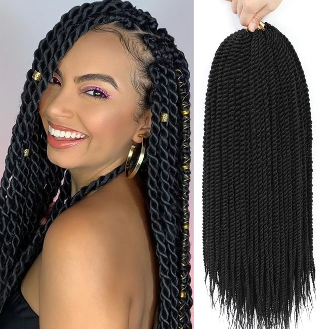 BEFUNNY Senegalese Twist Crochet Hair-8 Packs 18 Inch Senegalese Twist Crochet Braids For Women Human Hair, Black Pre Looped Crochet Braids, Synthetic Twist Crochet Hair (18in,1B#)