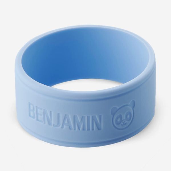 Personalised Bottle Band, Silicone, Water Bottle Name Bands, Label for Kids Bottles, Dishwasher Safe (Light Blue)