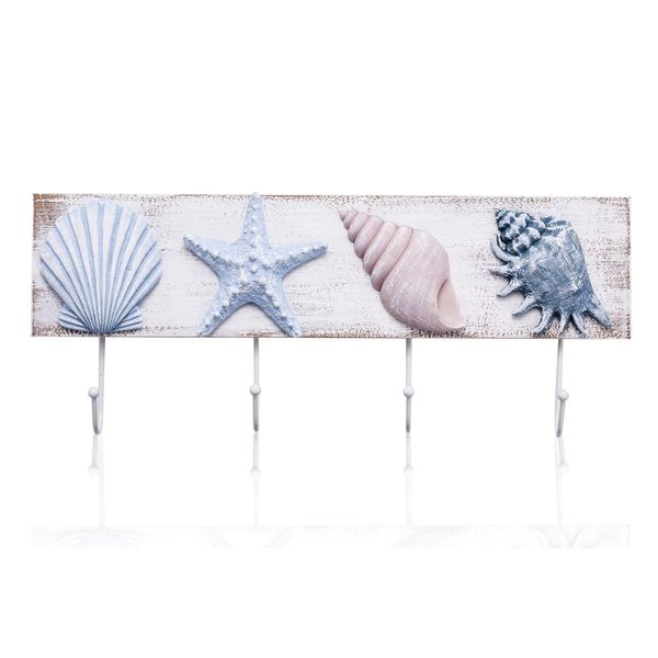 TideAndTales Beach Bathroom Decor 3D Seashell Wall Hooks Towel Rack for Coastal Bathroom, Bedroom or Kitchen - Shells and Starfish Beach Decorations for Home - Ocean Theme Beach House Decor