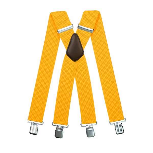 Olata Men's Extra Wide X-Shape Braces/Suspenders - 5cm. Yellow (Silver Clips)