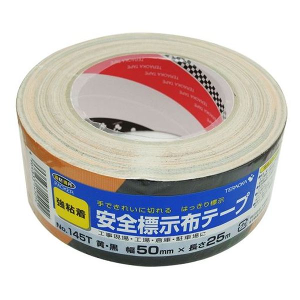 Teraoka Seisakusho Strong Adhesive Safety Sign Cloth Tape 50MMX25M Yellow/Black NO.145T