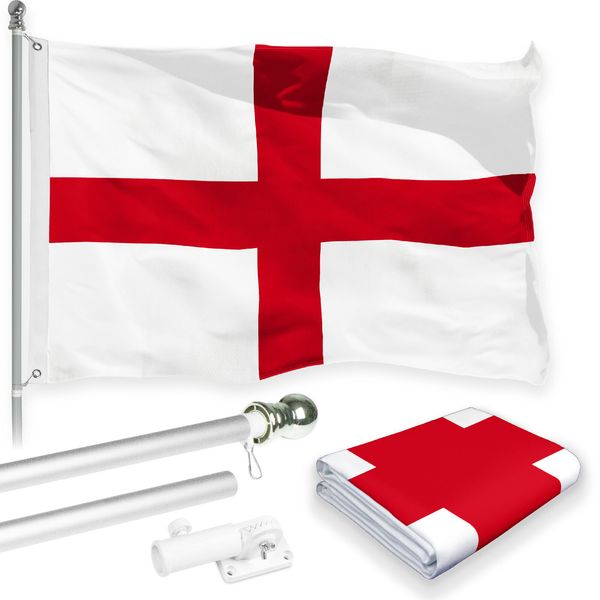 Flag Pole 6FT Silver & England English Flag 3x5FT Combo Printed 150D Polyester