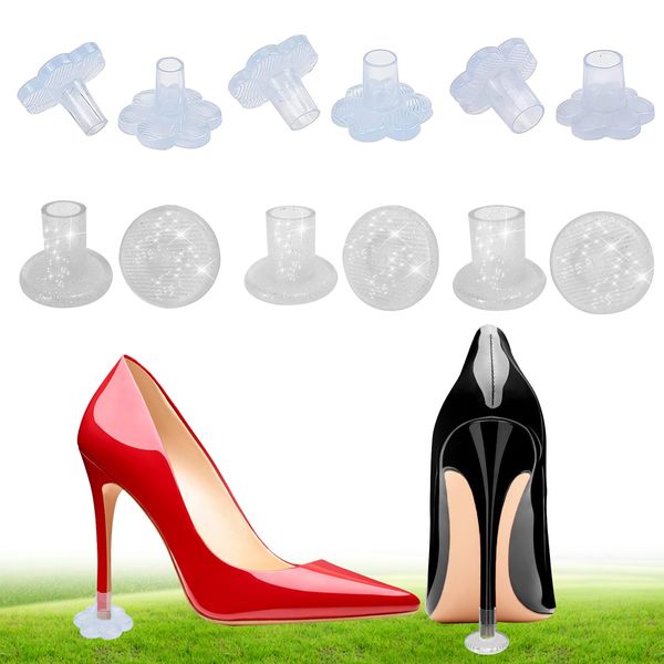 6 Pair High Heel Protectors, Shiny Stiletto Heel Protectors 3 Sizes Anti-Slip High Heel Caps for Grass Clear Heel Stoppers for Wedding Formal Occasions