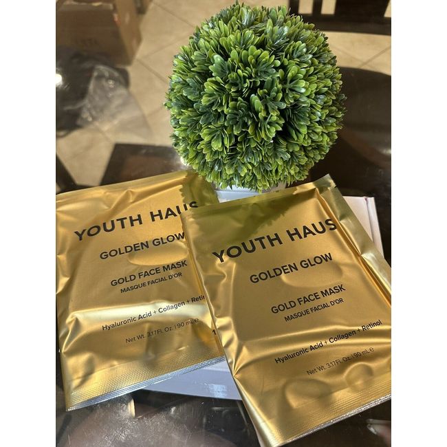 2xYouth Haus Golden Glow Hyaluronic Acid+Collagen+Retinol Gold Face Mask,1CT NEW