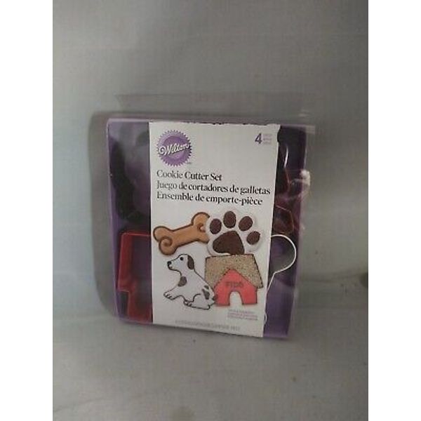 Wilton Cookie Cutters Dog Pet Bone Paw House Metal Set..4 Cutters