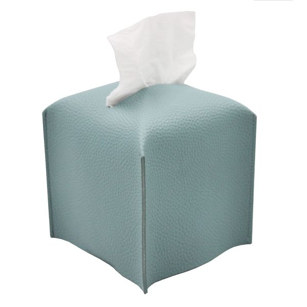 Livelab Tissue Box Cover, Square Decorative PU Leather Tissue Box Holder Modern Tissue Case Facial Paper Organizer Dispenser for Bathroom, Vanity Countertop, Night Stands, Desk 5X5X5'' | Blue