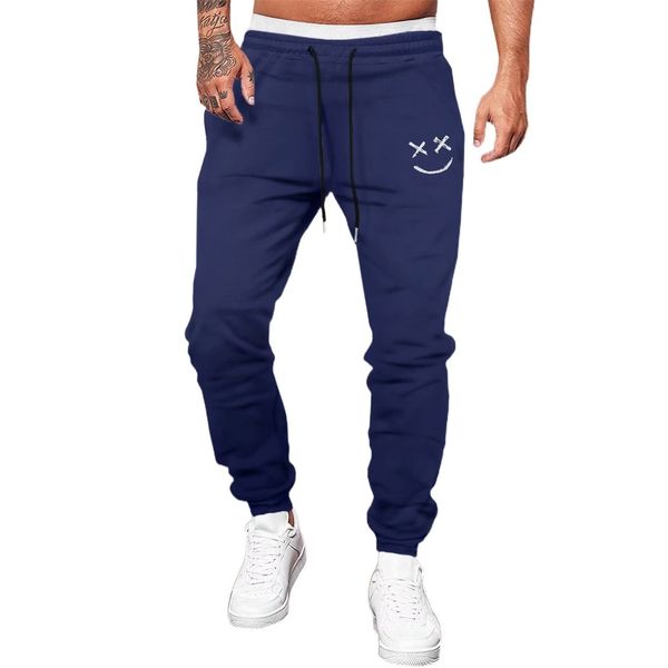 Meilicloth Hose Herren Jogginghose Männer Freizeithose Baumwolle Lang mit Kordelzug-Aufdruck Sweatpants Herren mit Taschen Regular Fit Blau M