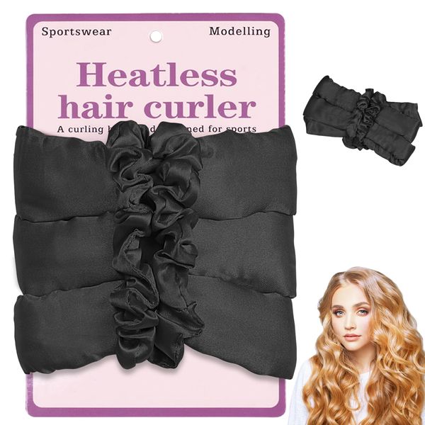 Heatless Hair Curler Headband For Long Hair Soft curlers Sleep Overnight Creates heatless curls and waves No Heat Curlers Rod for Women Girls Black