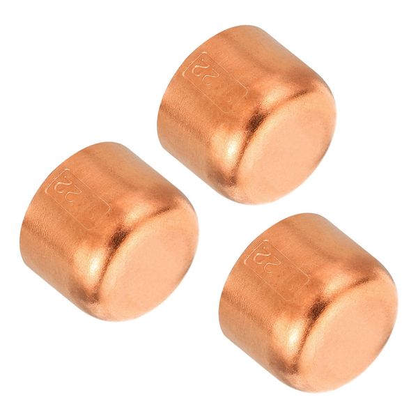 PATIKIL 7/8 Inch ID Copper Pipe End Cap, 3 Pack Copper Fitting Cap Sweat Plug Solder Connection for Plumbing HVAC Air Conditioner