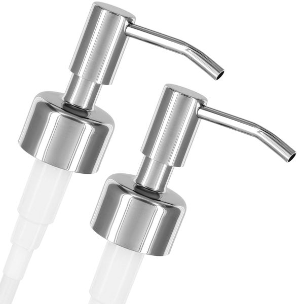 ALTGLAS 2 Pieces of Stainless Steel Liquid Soap Dispenser Pump 'Budapest' - Replacement with 28mm thread e.g. Jack bottle Upcycling (Silver Chrome)