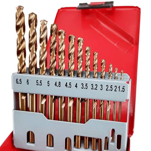 Hymnorq 13-Piece M35 Cobalt Drill Bit Set (1.5mm-6.5mm) with Metal Index Case, Fully Ground, 135° Split Point, Dual Twist Flutes, Ideal for Drilling Hard Metals Like Stainless Steel and Cast Iron