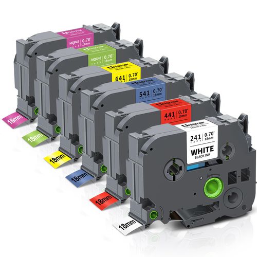 6-Pack TZe 18mm Label Tape Replacement for Brother Label Maker Tape TZ Tape 18mm 0.7 Inch Laminated Colored 3/4 Inch Refills for PT-D410 PT-D400 PT-D600 PT-D610BT, White/Red/Blue/Yellow/Pink/Green