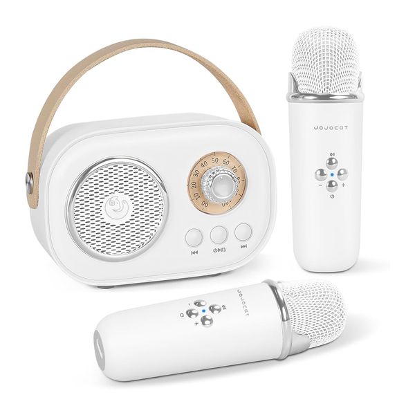 Mini Karaoke Machine for Kids with 2 Wireless Microphones Portable Kids Microphone, Karaoke Microphone for Kids Age 5, 6, 7, 8, 9, 10,11+Years(White)