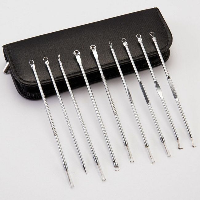 9pcs Blackhead Acne Comedone Pimple Blemish Extractor Remover Tool Kit Set