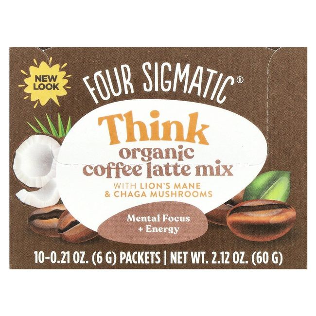 Think, Organic Coffee Latte Mix with Lion's Mane & Chaga Mushrooms, 10 Packets,