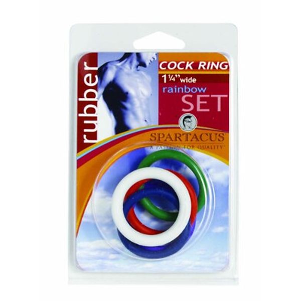 Spartacus Pleasurably Enjoyable Leathers Cock Rings Rainbow Rubber 5 Pack, New