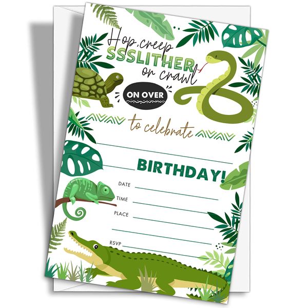 YQV Reptile Birthday Party Invitations, 20-Count Snake Lizard Crocodile Theme Birthday Party Invites With Envelopes-HBYQK-B35