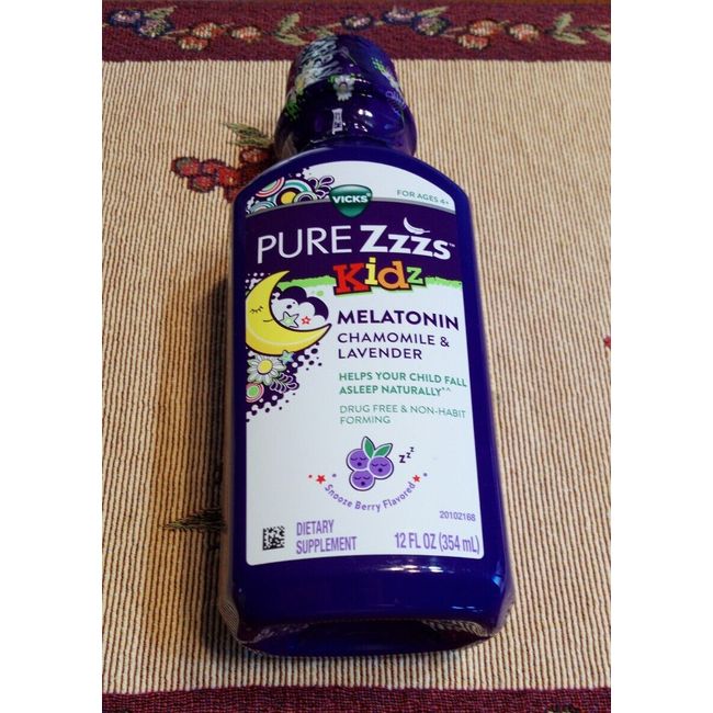 VICKS PURE Zzzs Kidz Liquid Melatonin Sleep Aid Berry 12oz Bottle 6/2025