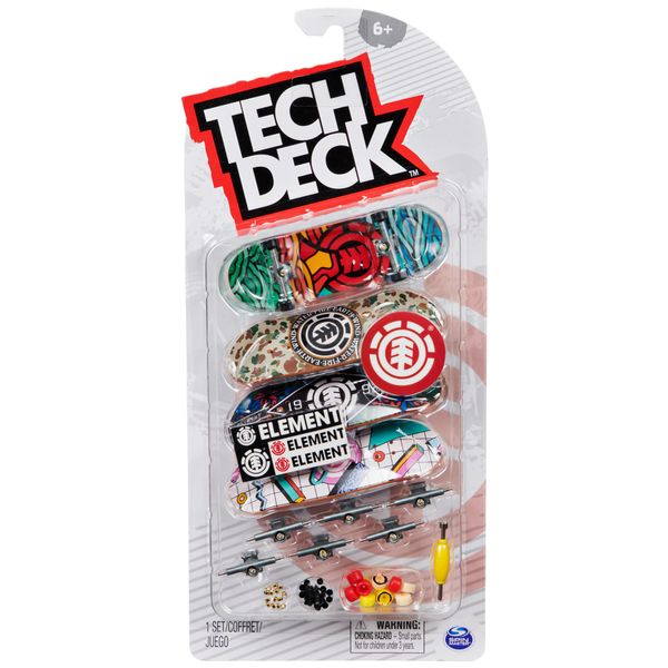 TECH DECK, Ultra DLX Fingerboard 4-Pack, Element Skateboards, Collectible and Customizable Mini Skateboards, Kids Toy for Ages 6 and up