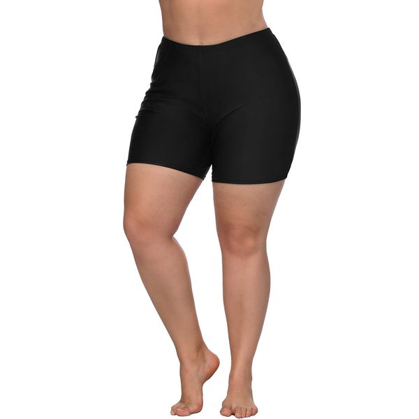 Charmo Women Plus Size Swim Shorts High Waist Board Shorts Stretchy Swimsuit Bottoms Black XL