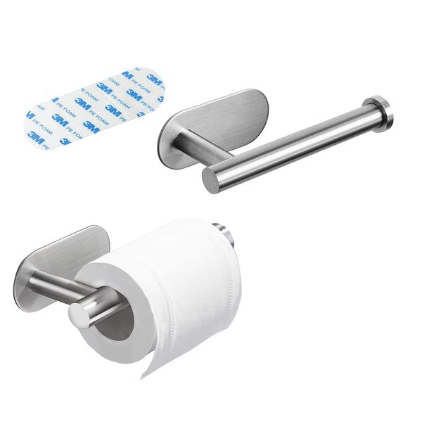 ARSUK Toilet Roll Holder - Toilet Tissue Holder Wall Mounded Self Adhesive for Bathroom, Washroom, Kitchen, Toilet Waterproof Space Saving Toilet Paper Holder Stainless Steel (L-Shaped Shiny Silver)