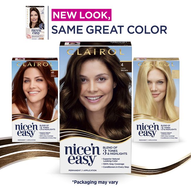 Clairol Nice'n Easy Permanent Hair Dye Color Cream, 4 Dark Brown