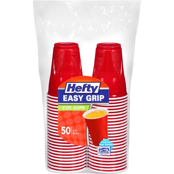 Hefty Disposable Plastic Cups, Red, 9 Ounce, 50 Count (Pack of 12), 600 Total