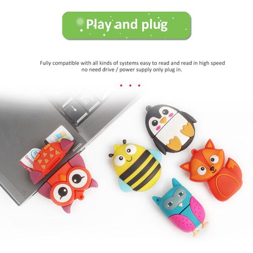 BORLTER CLAMP USB Flash Drive 5 Pack 16GB with Cute Animal Pattern, Memory Stick Thumb Drive Gift for Students and Children