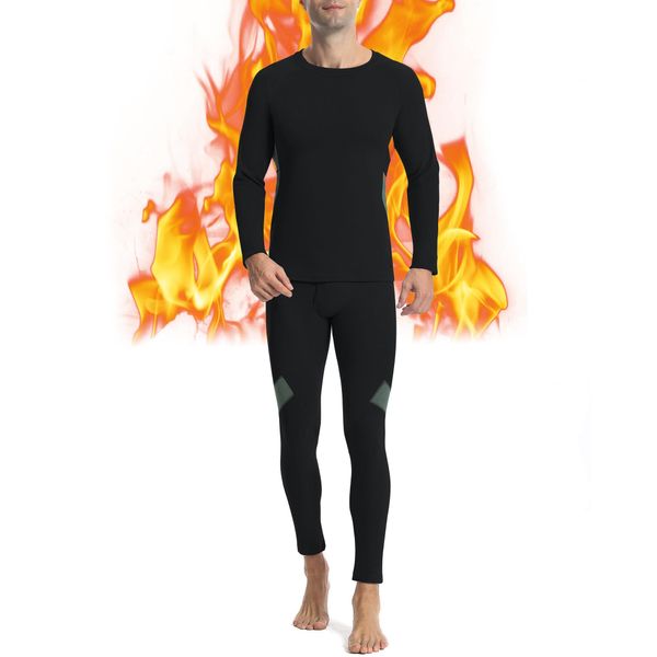 Runhit Thermal Underwear for Men Base Layer Cold Weather Mens Long John Winter Pants and Shirts Thermal Set Medium Black