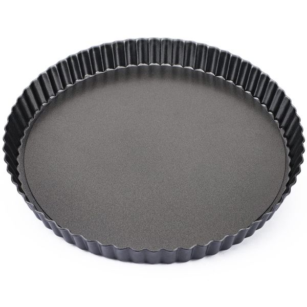 Beasea Tart Pan 10 Inch with Removable Bottom, Non Stick Quiche Pan Pie Shell Fluted Edge Tart Pan, Loose Base Carbon Steel Round Cooking Pan for Baking