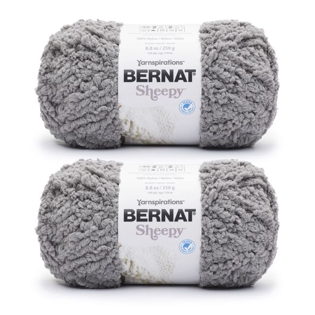 Bernat Sheepy Vapor Gray Yarn - 2 Pack of 250g/8.8oz - Nylon - 6 Super Bulky - Knitting/Crochet