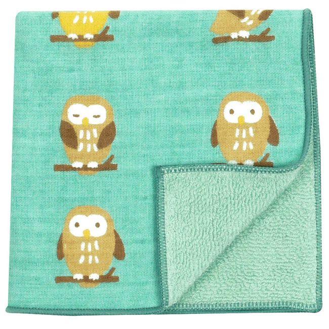 Hamamonyo Washed Towel Handkerchief, Hello Owl, Green