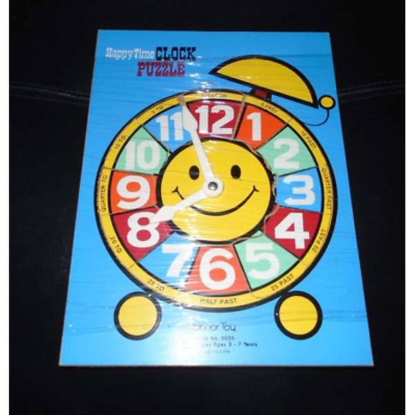 VINTAGE CONNOR TOY 13 PIECE WOODEN TRAY PUZZLE HAPPY TIME CLOCK #6056