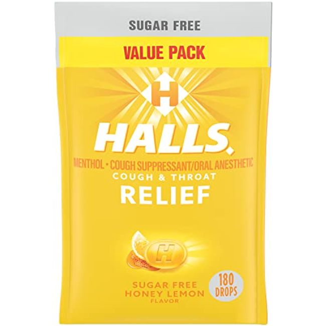 HALLS Relief Honey Lemon Sugar Free Cough Drops, Value Pack, 180 Drops