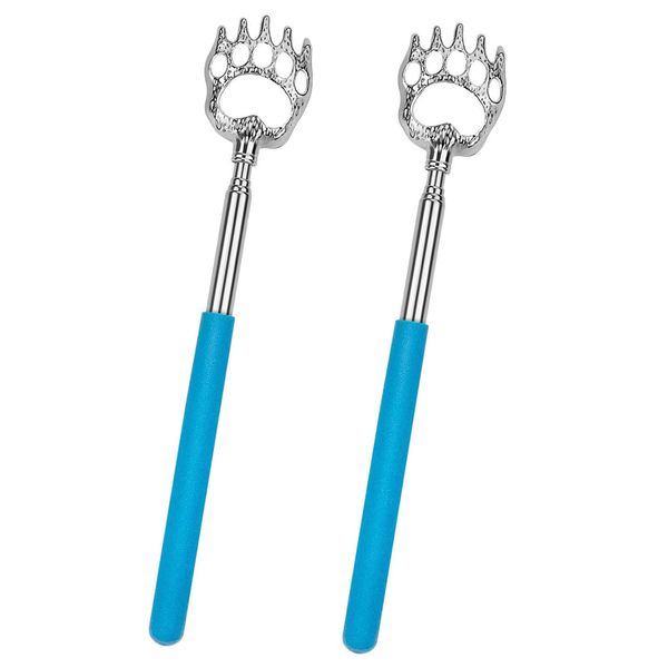 Samcos Grandson Hand Eggs 2 Piece Telescopic Back Scrubbing Brush Portable Stainless Steel Reach Itch Areas (Blue)