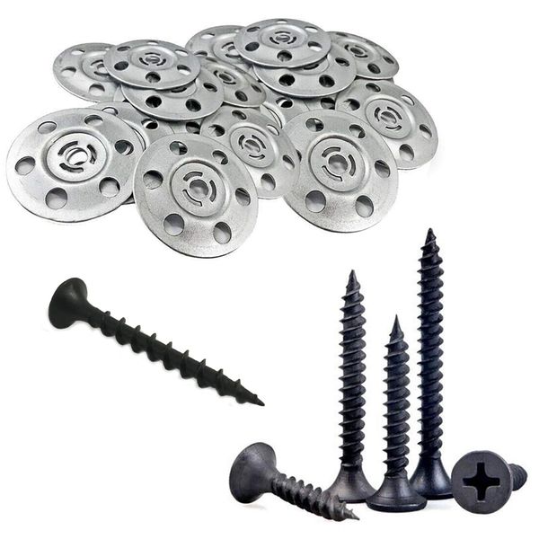(100 Screws + 100 Washers) MID35 TIMCO 35mm Metal Insulation Discs Tile Backer Fixing Washer + Plasterboard Coarse Threaded Screws 35mm