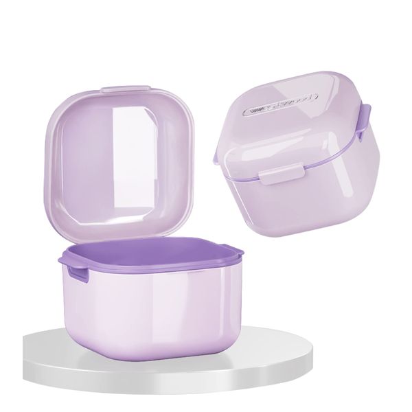 youfo Denture Case Mouthpiece Case Retainer Case Stylish Partial Denture Cleaning Case Antibacterial Heat Resistant 100 Degrees (Purple)